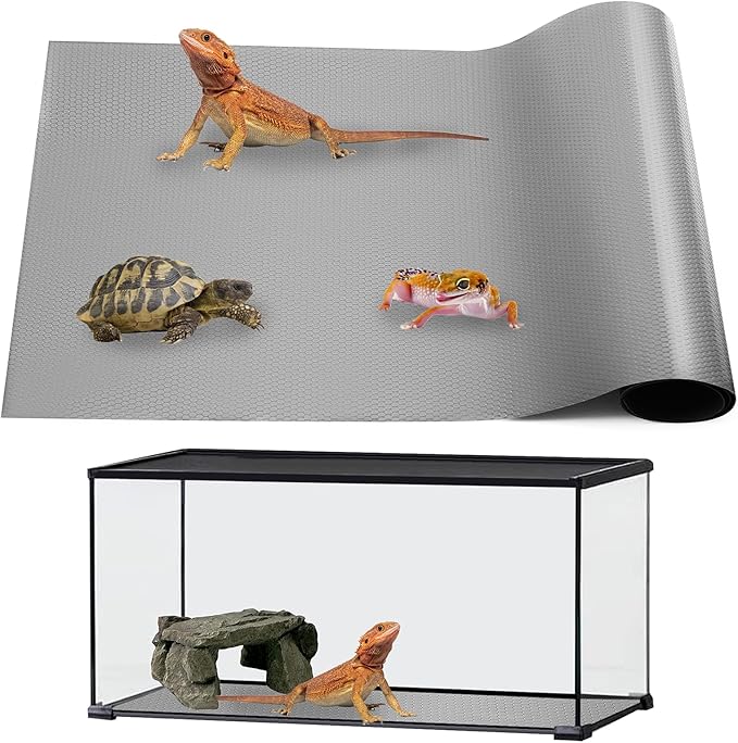 Bearded Dragon Tank Accessories, Reptile Mat, Reptile Terrarium Substrate Liner for Leopard Gecko, Lizard, Snake, Tortoise, Iguana Non-Adhesive Reptile Flooring (18"x36" Grey)