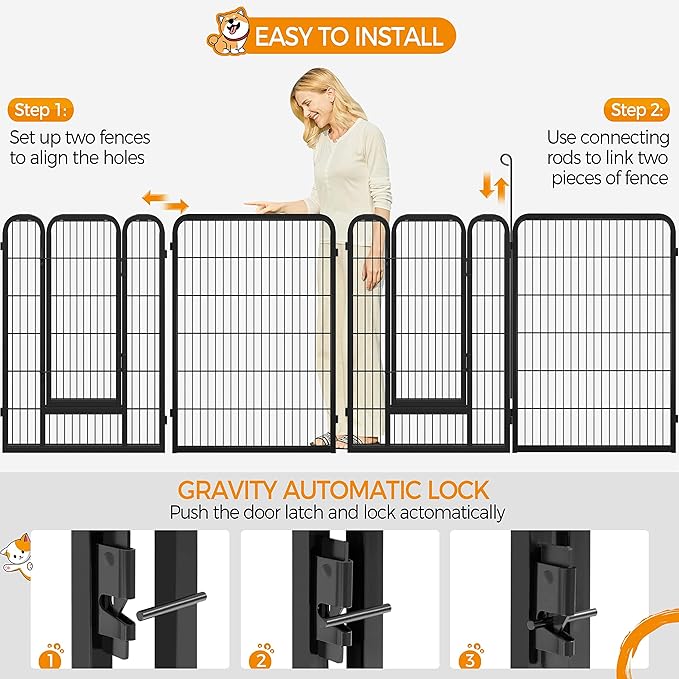 Yaheetech Heavy Duty Wider Dog Playpen, 8 Panels Outdoor Pet Fence for Large/Medium/Small Animals Foldable Puppy Exercise Pen for Garden/Yard/RV/Camping 40 Inch Height x 32 Inch Width