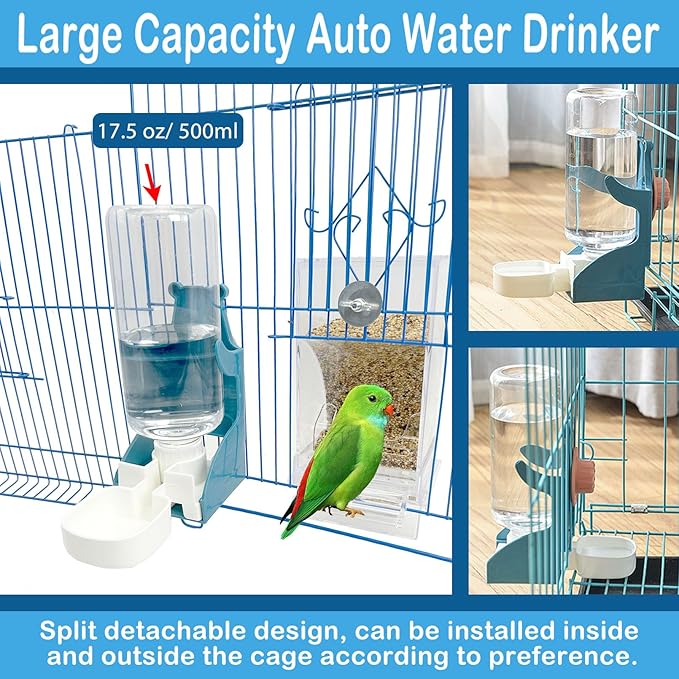 No Mess Bird Feeder Water Dispenser Set of 9 Automatic Parrot Feeder Drinker Acrylic Adjustable Parakeet Seed Food Container Cage Accessories for Lovebirds Finches Budgies Canaries