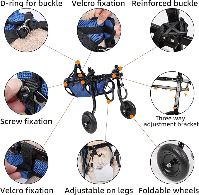 Dog Wheelchair Van. Dog Wheelchair Trolley for rears, Adjustable Dog Wheelchair Trolley for rears, Dog Leg Support and Hip Support for Disabled and Injured Small Dogs