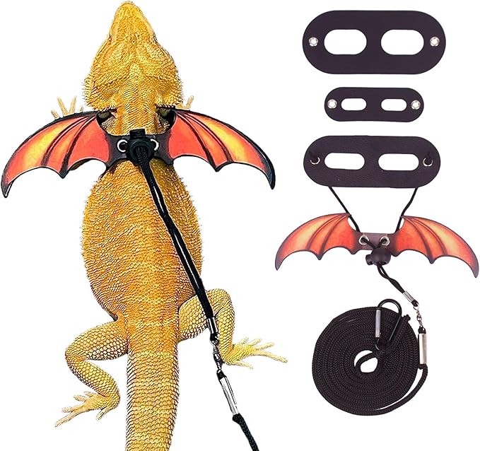 ADOGGYGO Bearded Dragon Lizard Leash Harness - Adjustable Cool Leather Wing Lizard Reptile Harness Leash for Bearded Dragon Lizard Reptiles (Orange)