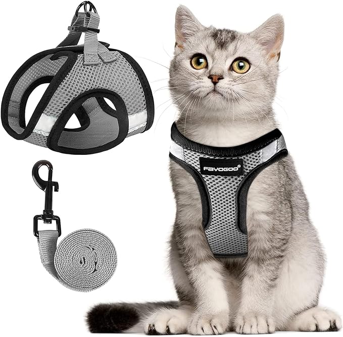 Cat Harness, Cat Leash and Harness Set for Walking Escape Proof, Harness for Small Cats/Small Dogs, Large Kitten/Puppy Harness and Leash, Harness for Cats S-XXL(Light Gray, Large)