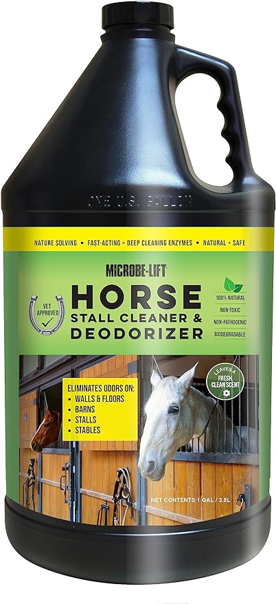 MICROBE-LIFT Horse Stall Cleaner and Deodorizer for Use in Stables, Barns, Use on all Surfaces and Supplies, Highly Concentrated and Safe Formula, Fresh Clean Scent, 1 Gallon