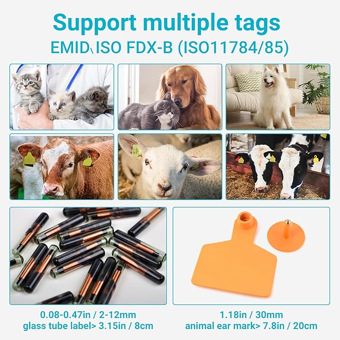 Tera Portable Pet Microchip Scanner - Animal Tag Reader with Carrying Bag OLED Display Screen RFID Rechargeable Data Storage Wired USB EMID FDX-B(ISO11784/85) for Dog Cat Pig, W90B