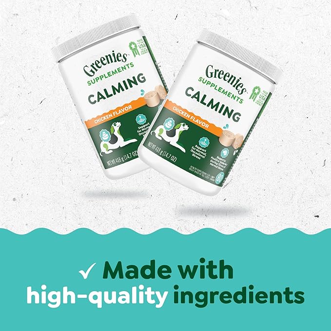 Greenies Supplements Calming Chews for Dogs Chicken Flavor, 80 Count Soft Chews Dog Calming Supplements, 4.7 oz Container