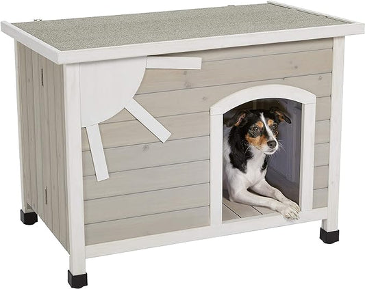 MidWest Homes for Pets Eilio Folding Outdoor Wood Dog House, No Tools Required for Assembly | Dog House Ideal for Small Dog Breeds, Beige (12EWDH-S)