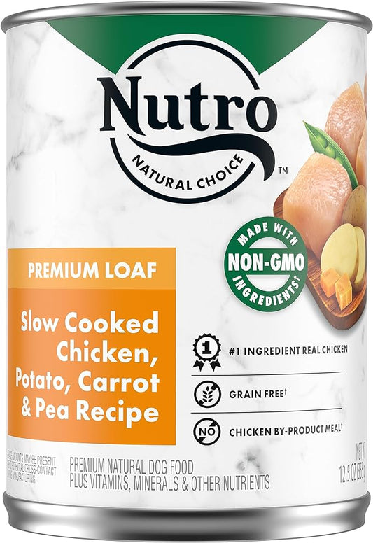 NUTRO PREMIUM LOAF Adult Natural Grain Free Wet Dog Food Slow Cooked Chicken, Potato, Carrot & Pea Recipe, 12.5 oz. Cans (Pack of 12)