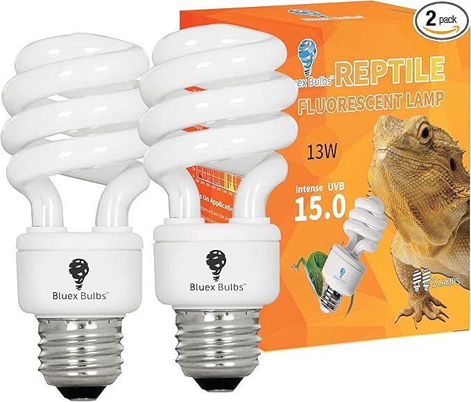 2 Pack 13-Watt Reptile Bulb Intense UVA UVB Light - 15.0 UVB Reptile Light Compact Florescent Terrarium Bulb Suitable for Desert Reptiles & Amphibians Promotes Natural Behavior CFL Bulb (13 Watt 15.0)