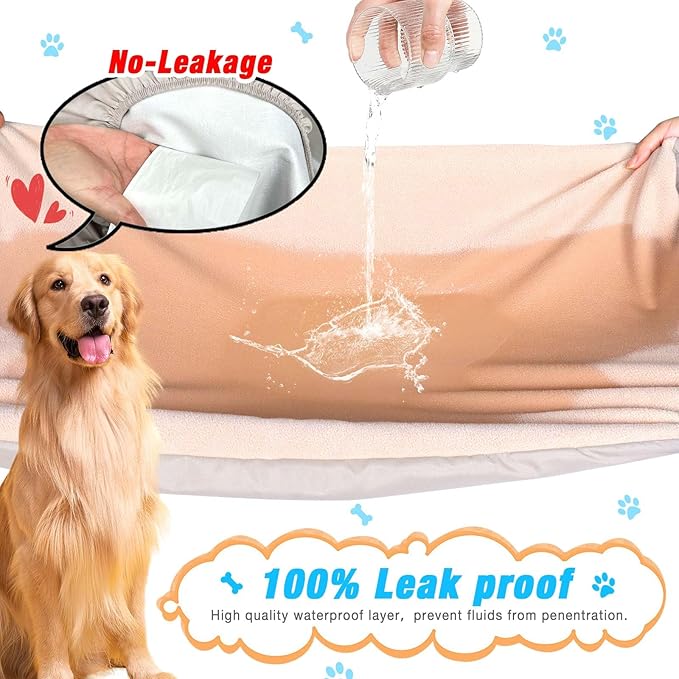 Dog Bed Covers Replacement Washable Large, 100% Waterproof Dog Bed Cover Soft Noiseless Dog Bed Sheets 50% Increase durability, Beige 2 Pack 42 x 28 inch for dog bed/pet bed