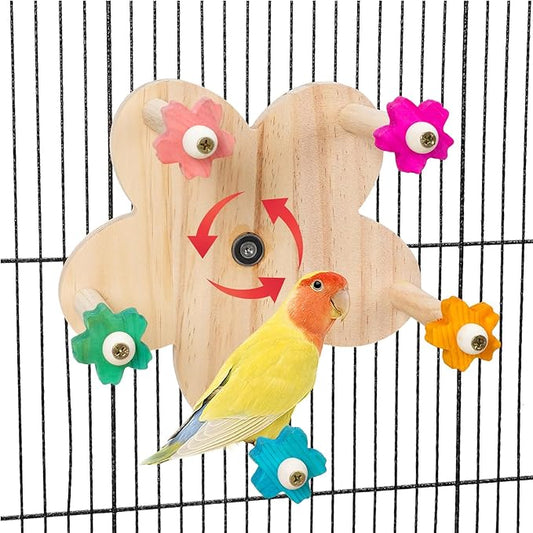 Wooden Parrots Ferris Wheel Toy with Perches, Bird Toy Rotating Perch Toy, Hanging Bird Stand Cage Accessories for Parakeet Parrot, Cockatiel, Budgerigar,Conure, Lovebirds