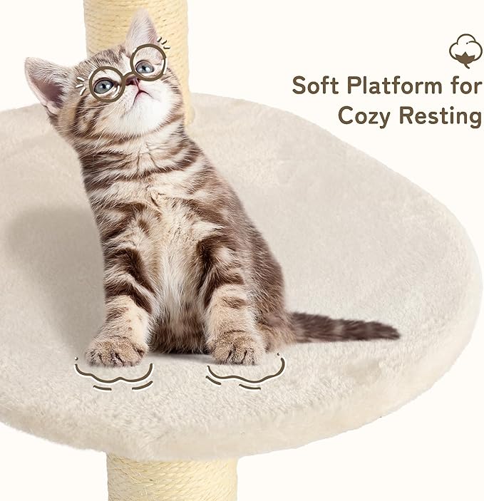 KAMABOKO Modern Cat Tree, Cat Tree for Indoor Cats w/Natural Sisal Scratching Posts, Hand-woven Condo & Top Perch, 39" Tall Cat Tree for Kittens Climb Play & Rest