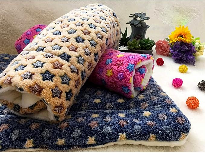 Pet Blanket Premium Fluffy Flannel Cushion Soft and Warm Mat for Dogs Cats Small Size Animal Blue Stars