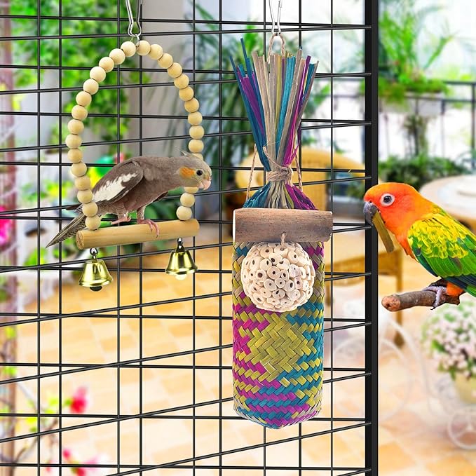 KATUMO Bird Toys Parrot Chew Toys Bird Cage Accessories for Small to Large Parrots Parakeets Conures Cockatiels Lovebirds African Greys Cockatoos Amazon Parrots