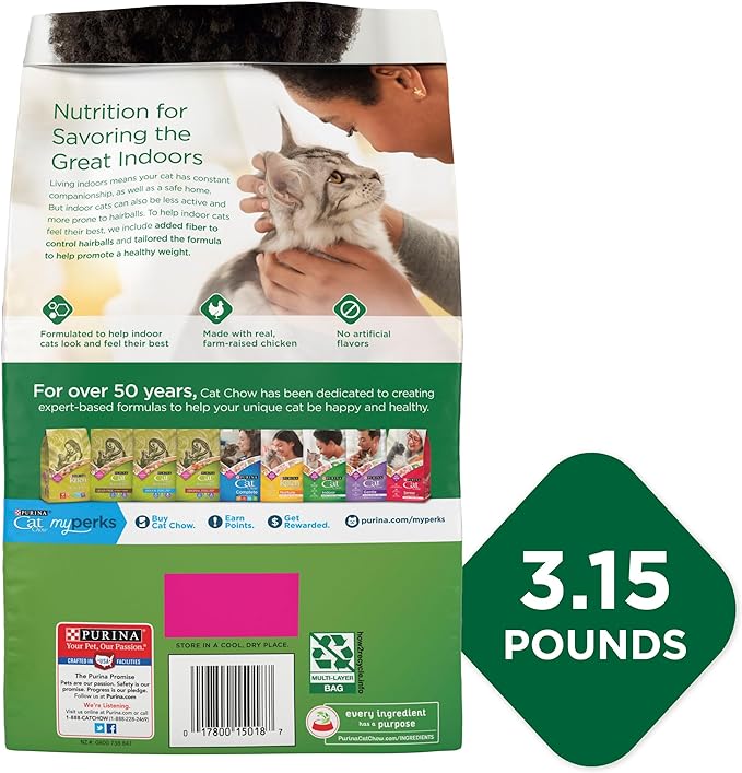 Purina Cat Chow Indoor Dry Cat Food, Hairball + Healthy Weight - (Pack of 4) 3.15 lb. Bags