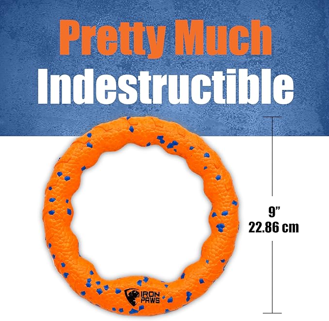 Indestructible Dog Ring Toy, Orange - Tough Dog Pull Toys for Aggressive Chewers, Dog Flying Disc for Fetch, Tug of War and Dog Training