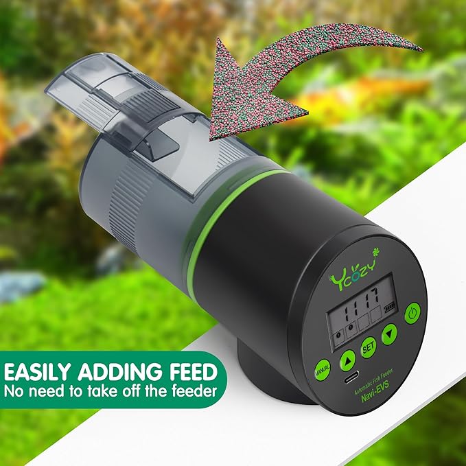 Ycozy Automatic Fish Feeder Rechargeable Auto Fish Feeder for Aquarium/Fish Tank Fish Vacation Feeder Fish Food Automatic Dispenser | Navi-EVS