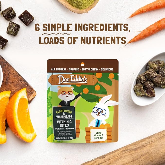 DOC EDDIE'S Vitamin C Bites - Small Animal Treats or Snack for Hamster, Guinea Pig, Rabbit, Chinchilla, Bunny, Gerbil, Mouse, Rat, Hedgehog, or Squirrel - 5oz - Made w/Real Fruit, Organic Ingredients