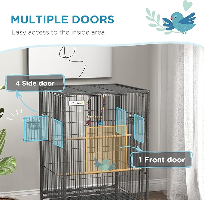 NicBex 29.25" Metal Bird Cage, Large Parakeet Cages with Stand,Pet Flight Birdcage for Parrot Lovebirds Finches Parakeets Budgie Parrotlet Conures,Swing, Stainless Steel Bowls, Removable Tray,Gray