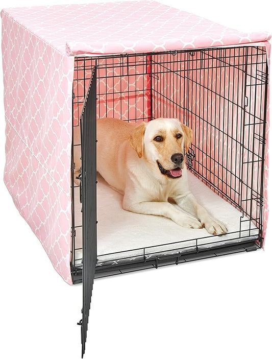 New World Pet Products Dog Crate Cover Featuring Teflon Fabric Protector, Dog Crate Cover Fits Midwest 42-Inch Dog Crates, Pink Designer Pattern