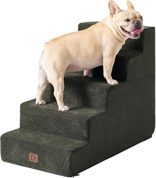 EHEYCIGA Dog Stairs for High Bed 22.5”H, 5-Step Dog Steps for Bed, Pet Steps for Small Dogs and Cats, Non-Slip Balanced Dog Indoor Ramp, Olive Green