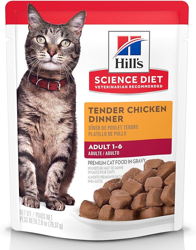 Hill's Science Diet Adult 1-6, Adult 1-6 Premium Nutrition, Wet Cat Food, Chicken Stew, 2.8 oz Pouch, Case of 24