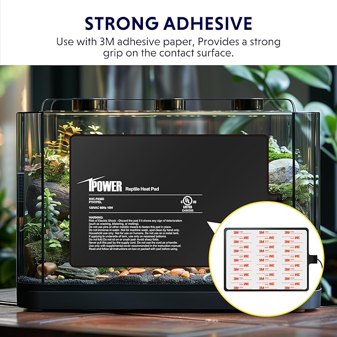 iPower Reptile Heat Pad 8 by12 Inch Under Tank Terrarium Warmer 16W Heating Mat for Turtle, Lizard, Frog, Snake, Hermit Crab and Other Small Animals