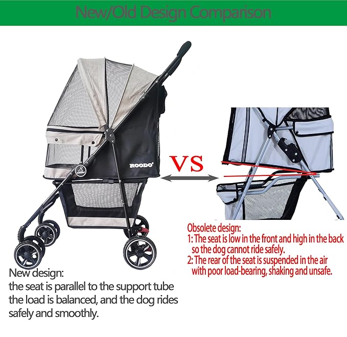 ROODO Dog Stroller 4 Wheel Pet Stroller Cat Stroller Lightweight Foldable Portable Compact Jogger Pet Gear Amazon Puppy Travel Pet Stroller Suitable for Cats and Dogs up to 30lbs(Light Khaki)