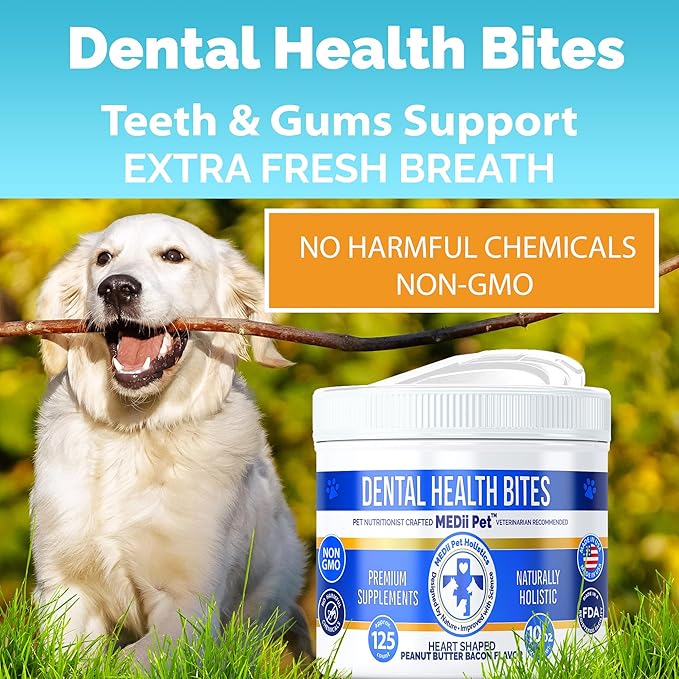 Dog Dental Bites: Tartar and Plaque Remover, Breath Freshener, Dog Dental Treats Comparable to Greenies and Dentastix, Ideal for Teeth Cleaning, Suitable for All Dogs. Large Jar 125 Pieces.