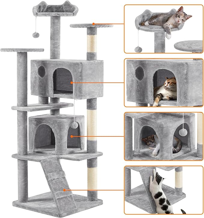 Yaheetech 70in Multi-Level Cat Tree Tall Cat Tower Cat Furniture with Condo, Scratching Posts & Dangling Ball for Indoor Cats Activity Center, Light Gray