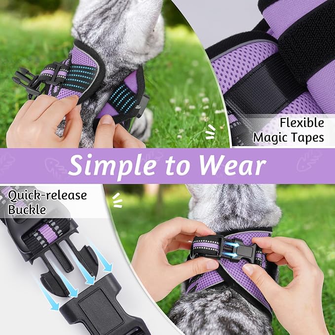 rabbitgoo Cat Harness and Leash Set for Walking Escape Proof, Adjustable Soft Kittens Vest with Reflective Strip for Cats, Comfortable Outdoor Vest, Light Purple, L