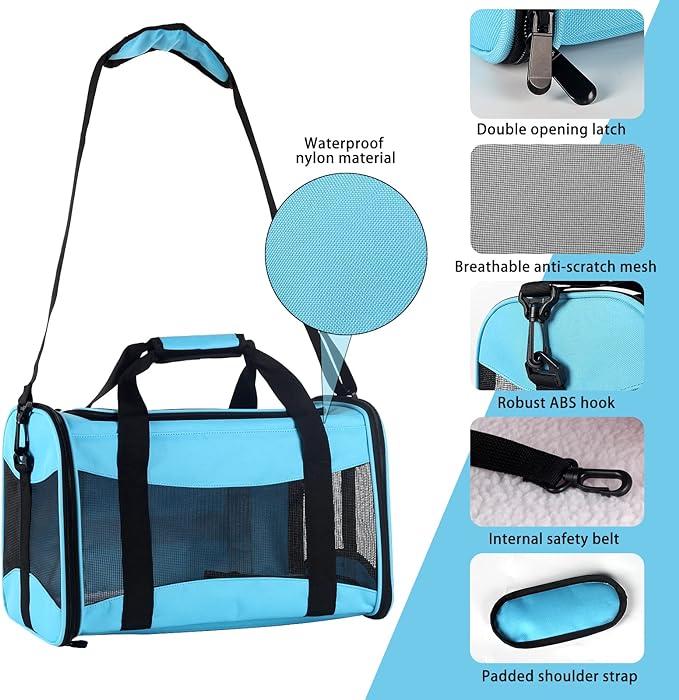 Cat Carrying Case - Pet Carrier Airline Approved, Protable and Breathable Pet Travel Carrier Removable Fleece Pad, Collapsible Cat Carrier Dog Carrier for Medium Cats Small Cats Dogs(X-Large, Blue)