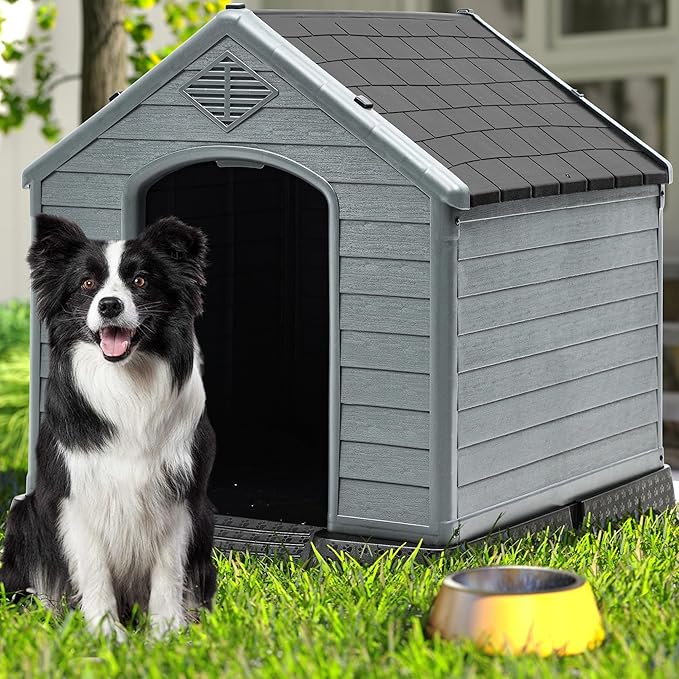 DWVO Spacious and Durable Dog House for Small to Medium Dogs, Indoor & Outdoor Use, Weather Resistant, Easy to Assemble (34.5''L*30.9''W*32''H, Black)