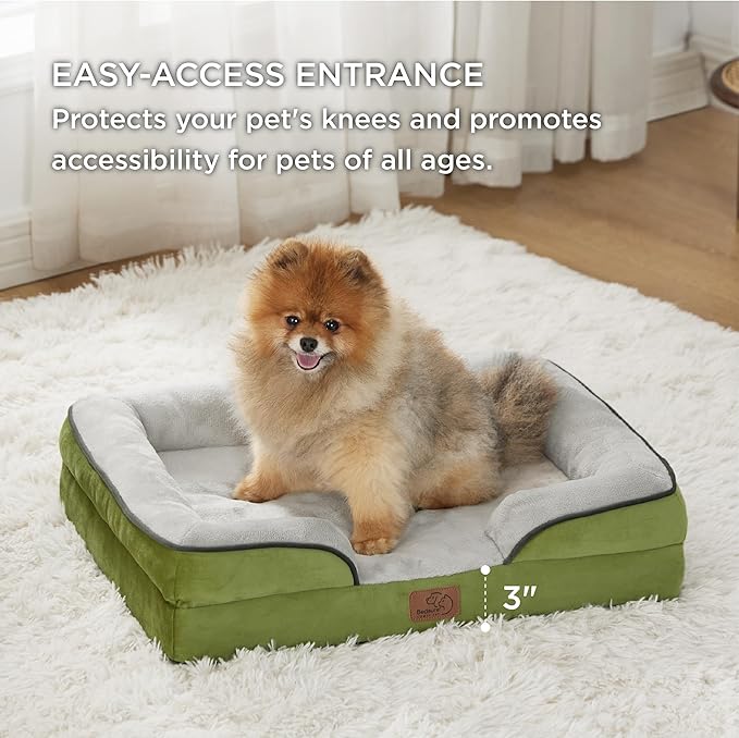 Bedsure Small Orthopedic Dog Bed - Washable Bolster Dog Sofa Beds for Small Dogs, Supportive Foam Pet Couch Bed with Removable Washable Cover, Waterproof Lining and Nonskid Bottom Couch, Turquoise