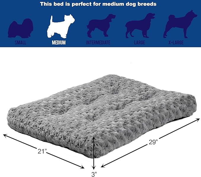 MidWest Homes for Pets Deluxe Dog Beds Super Plush Dog & Cat Beds Ideal for Dog Crates Machine Wash & Dryer Friendly, 1-Year Warranty Gray 30-Inch