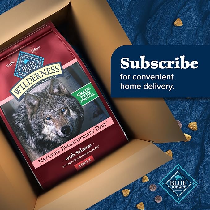 Blue Buffalo Wilderness Adult High-Protein Dry Dog Food with Real Salmon, Grain-Free, Made in the USA with Natural Ingredients, Salmon, 24-lb. Bag