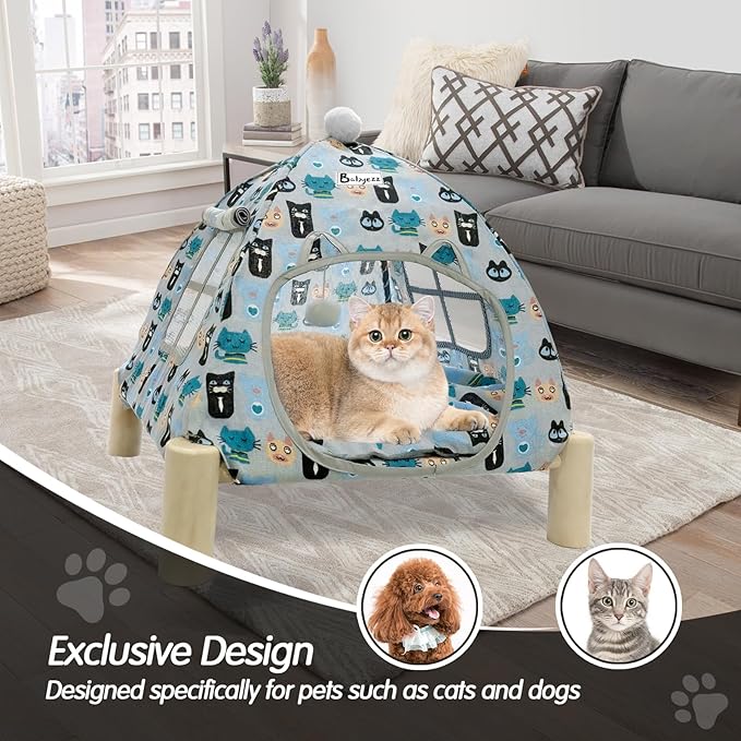 Pet Teepee House,Cat and Dog Waterproof Tent House,Breathable Washable Indoor/Outdoor Pet Tent, Suitable for Kitty, Puppy, Bunny and Small Animal (Colorful Cat)