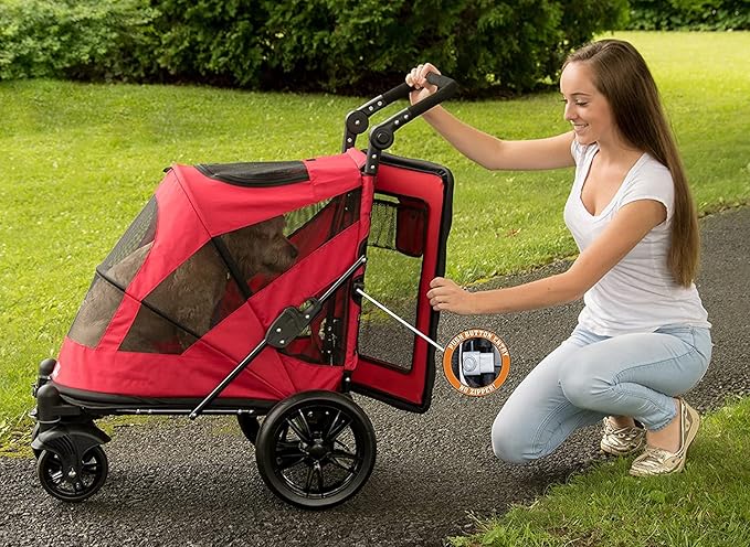 Pet Gear NO-Zip Pet Stroller with Dual Entry, Push Button Zipperless Entry for Single or Multiple Dogs/Cats, Pet Can Easily Walk in/Out, No Need to Lift Pet, Gel-Filled Tires, 1 Model, 4 Colors