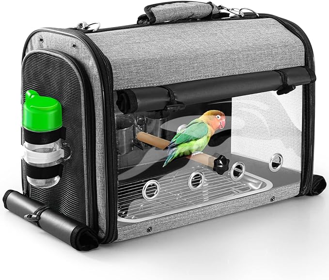 SUERTREE Bird Carrier Bag Bird Travel Cage with Stand, Lightweight Backpack for Parrot, Portable Bird Travel Bag, Pet Transparent Breathable Travel Cage