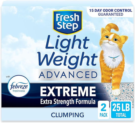 Fresh Step Clumping Cat Litter, Advanced, Extreme Odor Control, Extra Large, 25 Pounds total, (2 Pack of 12.5lb Boxes)