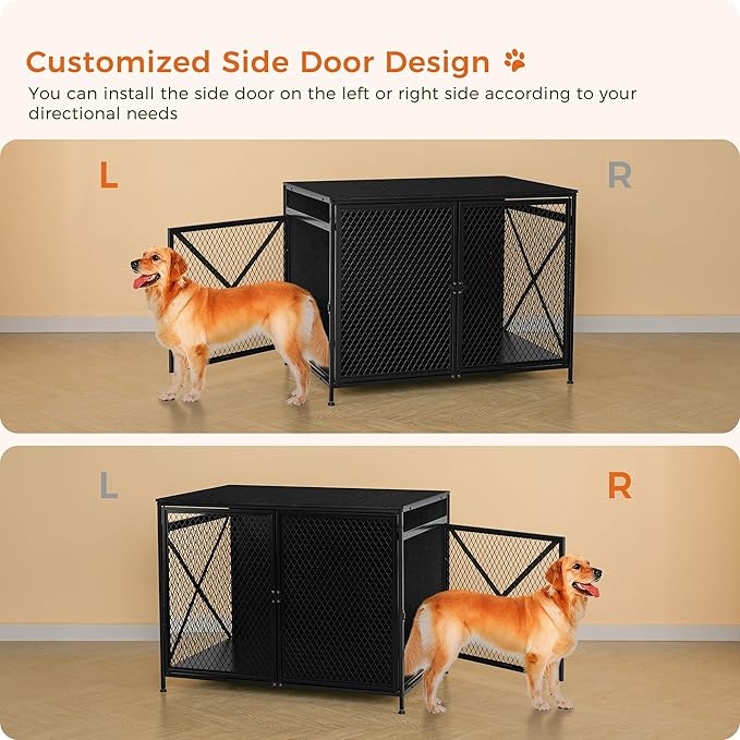 DWANTON Dog Crate Furniture, 42.5" L Three-Door Wooden Dog Kennel Indoor, Connectable expansion, Wooden Dog Crate Table for Small/Medium/Large Dog, Dog House, Dog Cage Large, Black