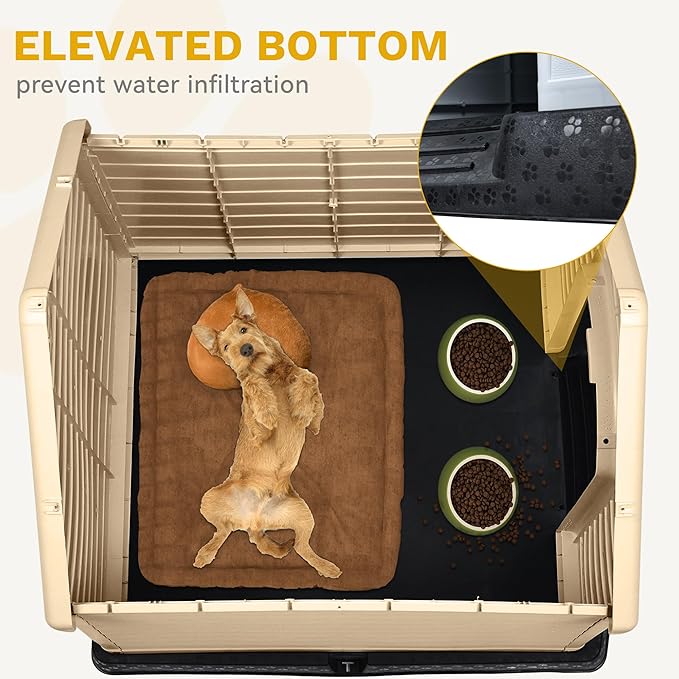 DWVO Spacious and Durable Dog House for Small to Medium Dogs, Indoor & Outdoor Use, Weather Resistant, Easy to Assemble (34.5''L*30.9''W*32''H, Brown)