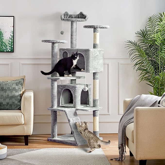 Yaheetech 70in Multi-Level Cat Tree Tall Cat Tower Cat Furniture with Condo, Scratching Posts & Dangling Ball for Indoor Cats Activity Center, Light Gray