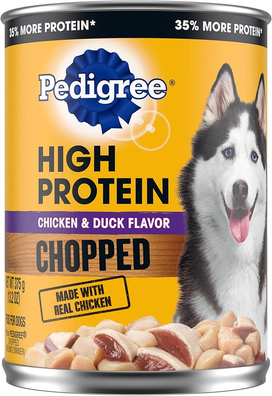 PEDIGREE High Protein Adult Canned Soft Wet Dog Food, Chopped Chicken & Duck Flavor, (12) 13.2 oz. Cans