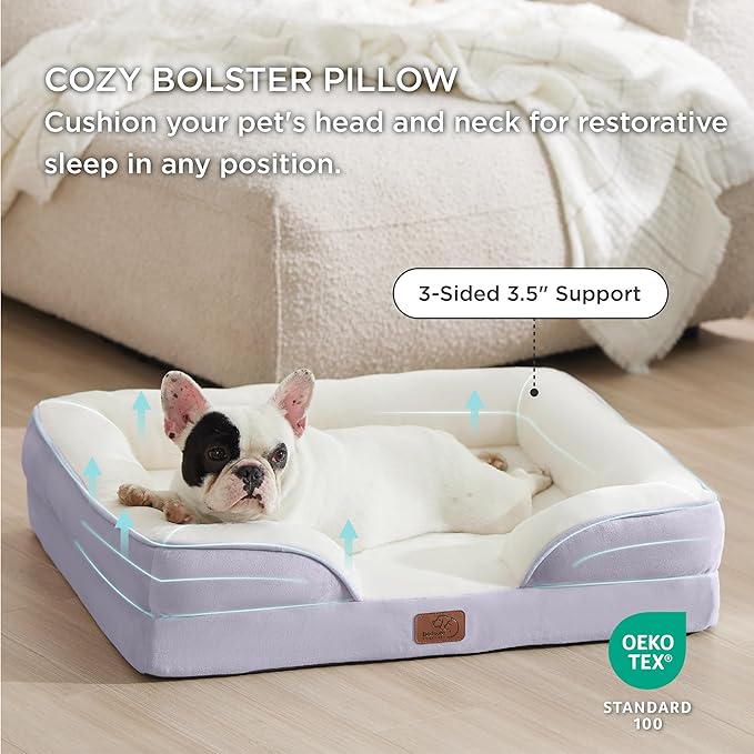 Bedsure Orthopedic Dog Bed for Medium Dogs - Waterproof Dog Sofa Beds Medium, Supportive Foam Pet Couch Bed with Removable Washable Cover, Waterproof Lining and Nonskid Bottom, Lavender