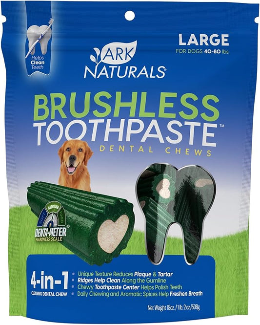 Ark Naturals Brushless Toothpaste, Dog Dental Chews for Large Breeds, Freshens Breath, Helps Reduce Plaque & Tartar, 18oz, 1 Pack