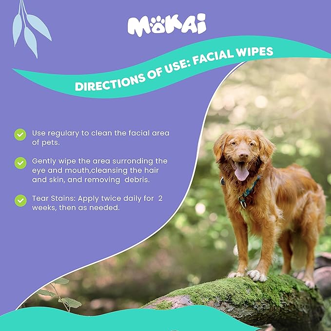 MOKAI Face and Eye Wipes for Dogs and Cats | Soft Fragrance-Free Formula Dog Face Wipes and Dog Eye Wipes Great for Cleansing Wrinkles Removing Saliva Stains and As Dog Eye Stain Remover (60 Wipes)