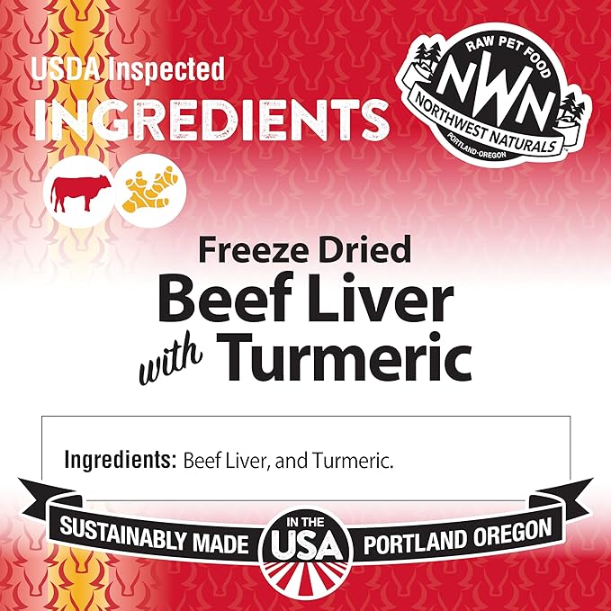 Northwest Naturals Freeze-Dried Beef Liver with Turmeric - Functional Topper for Dogs and Cats- Healthy, Limited Ingredients, Human Grade Pet Food, All Natural - 4.5 Oz (Packaging May Vary)(Pack of 2)