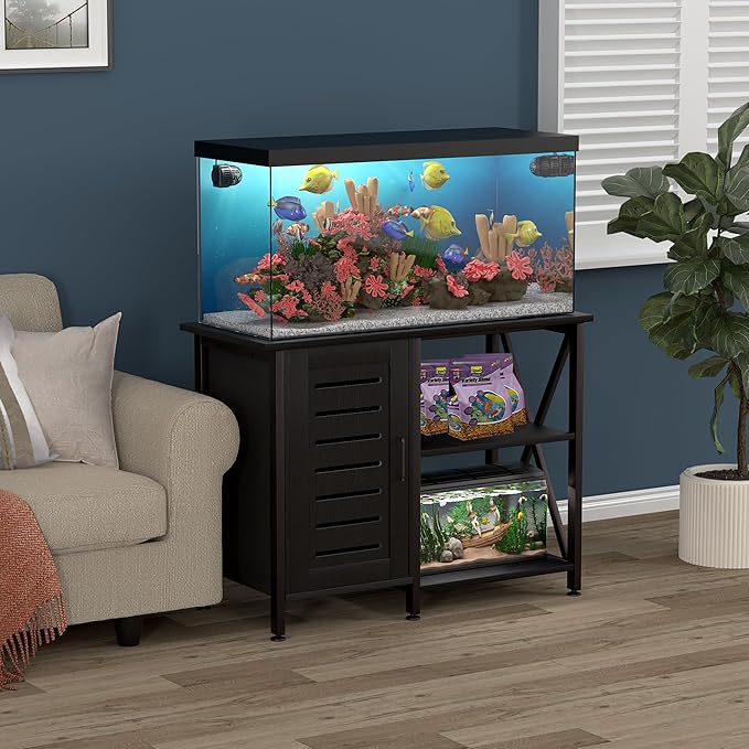 40-50 Gallon Fish Tank Stand, Aquarium Stand with Cabinet Accessories Storage, Heavy Duty Metal Frame, 40.55" L*18.89" W Tabletop, 850LBS Capacity, Black PG02YGB