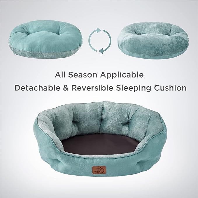 Bedsure Dog Beds for Small Dogs - Round Cat Beds for Indoor Cats, Washable Pet Bed for Puppy and Kitten with Slip-Resistant Bottom, 25 Inches, Washed Blue