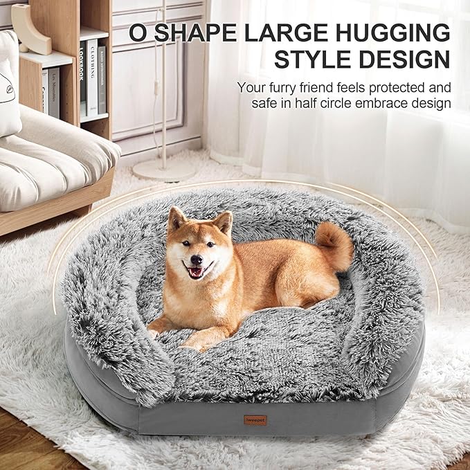 3.7 inch Thickened Orthopedic Dog Beds for Extra Large Dogs, Supportive Dog Sofa Bed with 28D Egg-crate Foam, Removable Washable Cover, Waterproof Lining, Half-Round Design for Puppy,Senior Dog